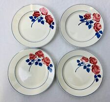 4 anciennes assiettes vintage fleur rose rouge HBCM