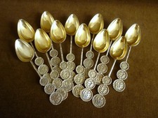 CUILLERES à THE, Argent massif & Vermeil - INDOCHINE Vintage 1950