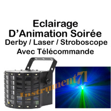 Eclairage DERBY LASER STROBOSCOPE  avec EFFETS PRE PROGRAMMES + TELECOMMANDE 