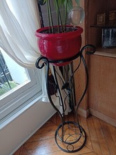 Porte-plantes rétro métal vieilli noir - Support plantes Sellette Int. Extérieur