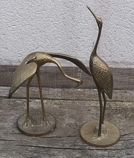 PAIRE OISEAUX VINTAGE LAITON HÉRON IBIS STATUE ANNÉES 70  DÉCO 