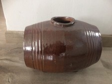 Ancien Vinaigrier Gres Marron Poterie Savoyarde Petit Tonneau Art Populaire 