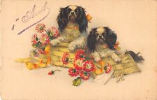 CPA FANTAISIE / 1ER AVRIL / 2 CHIENS DANS UNE CORBEILLE