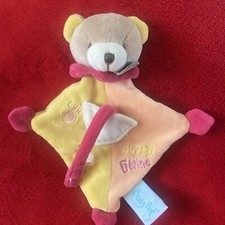 ?? Doudou plat ours jaune orange rouge super tétine BABY NAT NEUF
