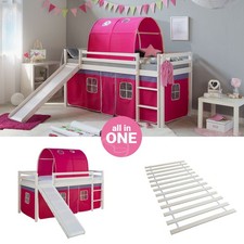Cadre de Lit d'enfant superposé 90x200 Toboggan Lattes Tunnel Rose Homestyle4u