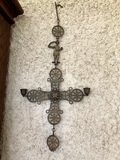 Croix grecque byzantine avec l'archange Michel et 2 bougeoirs