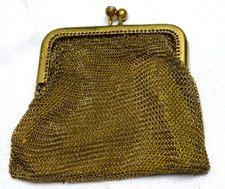 Porte-monnaie , bourse ancienne ,cote de maille laiton doré , doublé