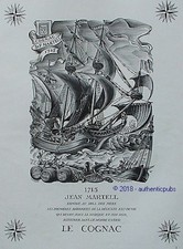 PUBLICITE MARTELL COGNAC 1715 AU DELA DES MERS VOILIER SIGNE CAMPION DE 1937 AD