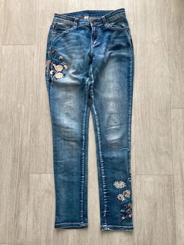 Jeans denim brodé stretch - brodé,