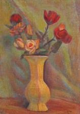 Elka Naydenova ( 1932 - 2016 ) peinture à l'huile nature morte aux roses...