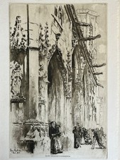 Edgar Chahine Gravure Eau Forte Etching Église Gothique St Germain L’Auxerrois