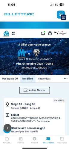Billet place match - billet, angers