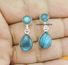 Boucles d'oreilles clous en argent sterling 925 pierre précieuse labradorite ...