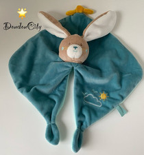 4813?Doudou plat mouchoir Lapin Bleu Nuage Soleil SUCRE D’ORGE