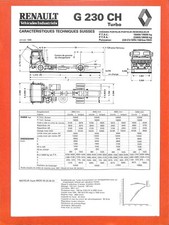 RENAULT / PORTEUR G 230 CH TURBO / FICHE TECHNIQUE SUISSE  de 1986