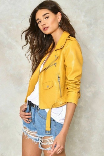 Veste cuir jaune - cuir, femme