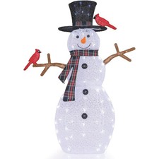 127cm Bonhomme de Neige Lumineux avec Oiseaux Rouges avec 70 Lumières LED Blanc