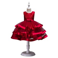 Robe Fille Princesse Dentelle Cérémonie Fête 4-8 Ans Rouge Tutu