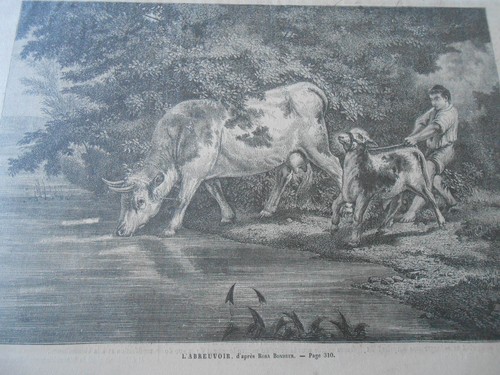Gravure 1862 abreuvoir la - 1862, l'abreuvoir