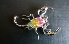 Broche Scorpion insecte métal couleur argent strass vintage XXème 