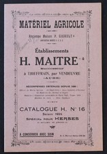 Catalogue 1924 Machine agricole MAITRE Thieffrain Vendeuvre Aube Herse Agri
