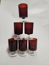 LOT DE 6 PETITS VERRES A PIED LUMINARC ANNÉES 70 / COULEUR ROUGE / VINTAGE
