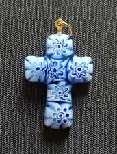 médaille religieuse Pendentif Croix Verre De Murano Venise  Jesus Christ Marie