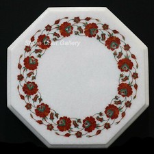 15 " Marbre Coin Côté Table Top Demi Précieux Pierres Pietra Dura Inlay Handmade
