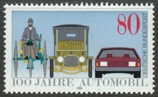 Germany 1986 MNH Mi 1268 Sc 1453 Benz Tricycle, Berline Car & Modern automobi...
