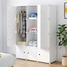Armoire Penderie Chambre 12 Cubes Rangement Étagères 105x45x140cm Blanc