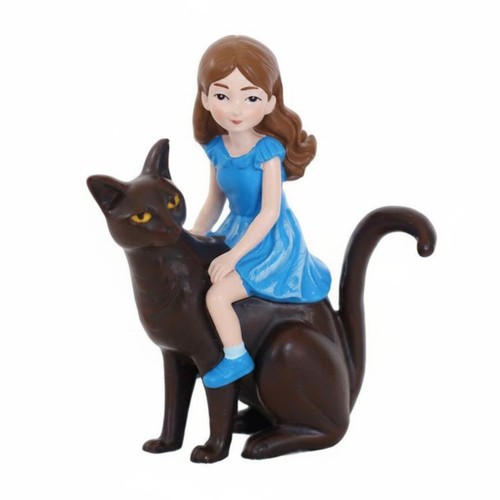 Statuette fille sur chat noir - fille,