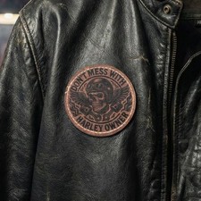 Patch cuir PU 6,5cm : Don't mess with harley owner - biker davidson militaire