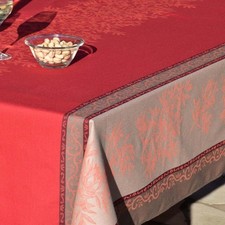 Nappe provençale rectangulaire coton jacquard Téflon olives Rouge double bordure
