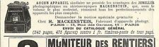 PARIS RUE DES CARMES " MACKENSTEIN APPAREILS PHOTO " PETITE PUBLICITE 1898