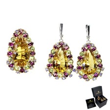 925 Argent Poire Citrine 52ct Péridot Rhodolite Pierre Précieuse Jeux