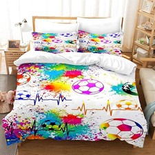 Housse de Couette Football Parure de Lit Sport Football Motif pour Enfant 1/2...