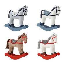 Cheval à bascule de Noël en peluche, décoration festive, base en bois