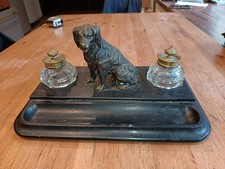 Ancien Encrier En Bronze Thème Chien