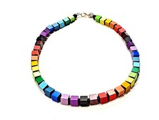 Bijou collier cubes multicolores acier inoxydable Hand Made necklace 