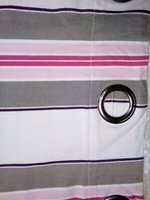 Paire 2 rideaux rayures crème/rose/taupe/fuschia coton oeillets140x230cm