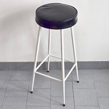TABOURET DE BAR VINTAGE 1950 EN SKAI NOIR & METAL LAQUE BLANC 50S ROCKABILLY