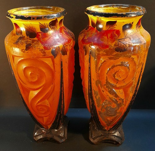 Paire vases orange rouge - de,