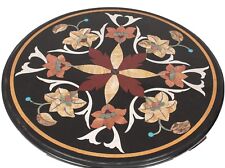 18 " Rond Noir Marbre Demi-Précieuses Pierres Table Artisanat Pietra Dura
