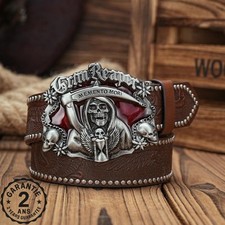 Ceinture Cuir Simili Homme Femme Noir 120cm La Grande Faucheuse The Grim Reaper