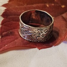 Bague Jonc Argent Massif Motif Floral Taille 58