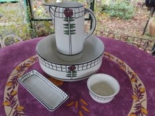 Service de Toilette ancien Faience Broc Cuvette Porte savon Bol Art Déco Floral