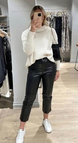 Pantalons capri cuir noir - en,
