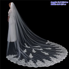 Long Mariage Voile Appliques Dentelle Cathedral Un Couche Voiles avec Peigne