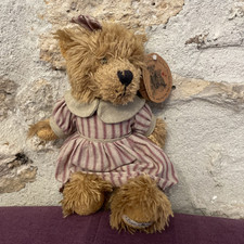 NEUF Louise Mansen Ours Peluche Doudou Pia Robe Marron Rayée Noeud 25 Cm