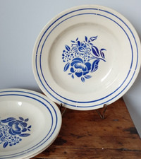 3 Assiettes Creuses Anciennes Digoin Sarreguemines Modèle Fleur Bleue TBE